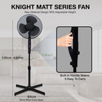 KNIGHT 16" Matt Finish Fan with 4‑Position Rotary Control – Black