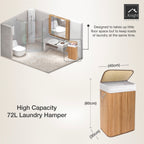 KNIGHT Bamboo Laundry Basket, 72L Laundry Hamper with Removable Washable Lining – Natural