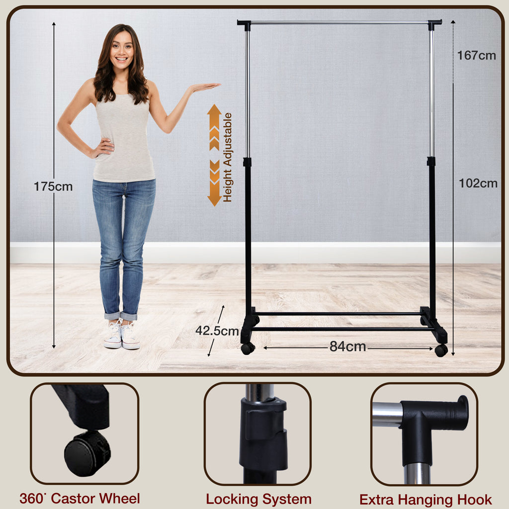 Knight Heavy Duty Chrome Clothes Rail-Single