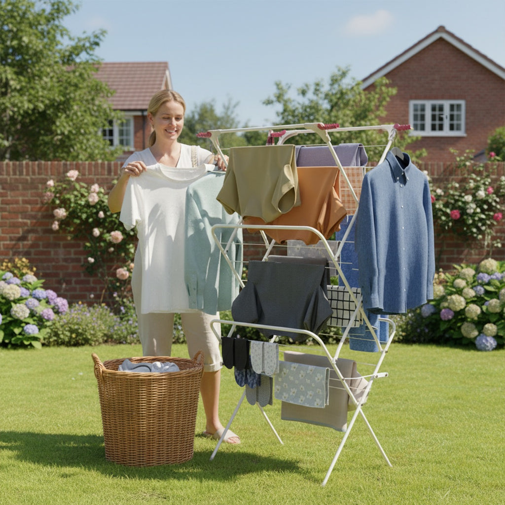 3 Tier Clothes Airer – Foldable Outdoor & Indoor  Drying Rack (Ivory) | KNIGHT