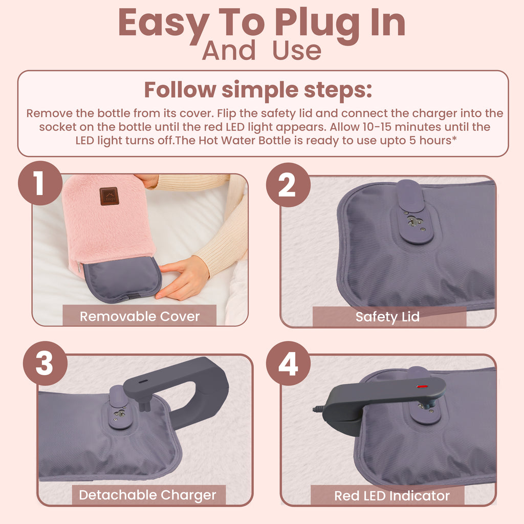 KNIGHT Rechargeable Hot Water Bottle with Charger – Pink