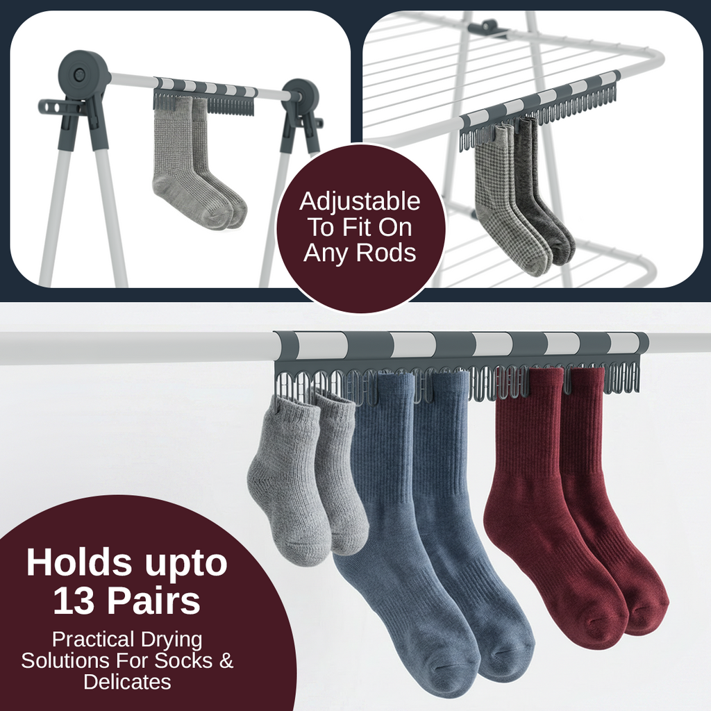 Knight 3 Tier Clothes Airer, 30m Drying Space, Free Standing Foldaway Clothes Drying Rack, Laundry Drying, Non Slip Feet, Extra Hanging Bar with Socks Clip, Space Saving Patent Design (White & Grey)