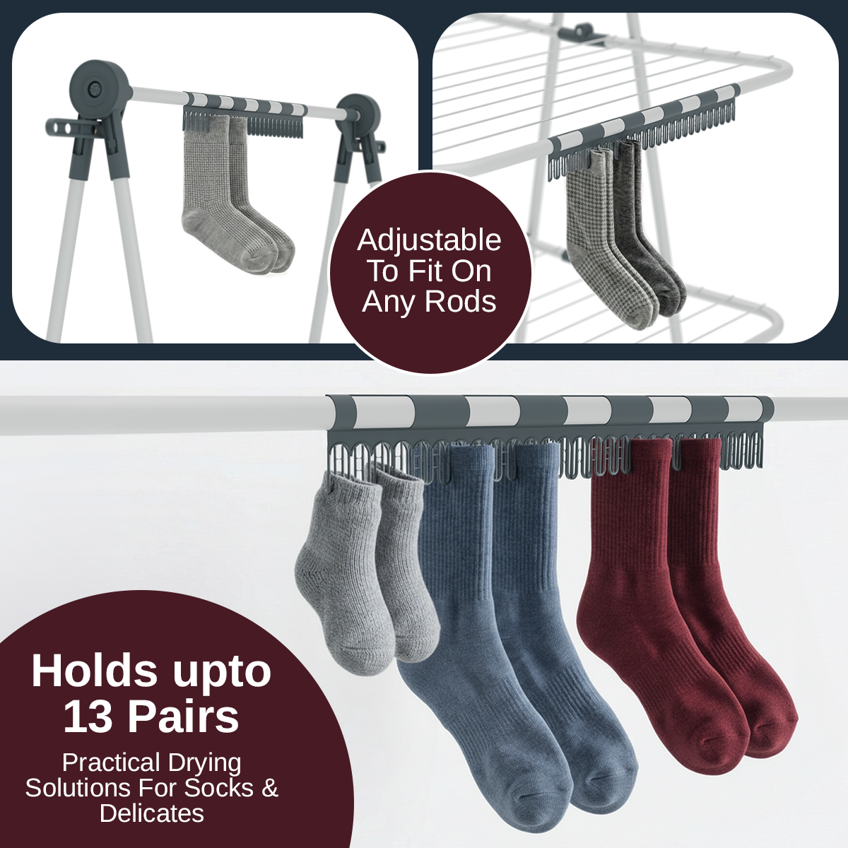 KNIGHT 3‑Tier Clothes Airer – 30m Drying Space, White Grey