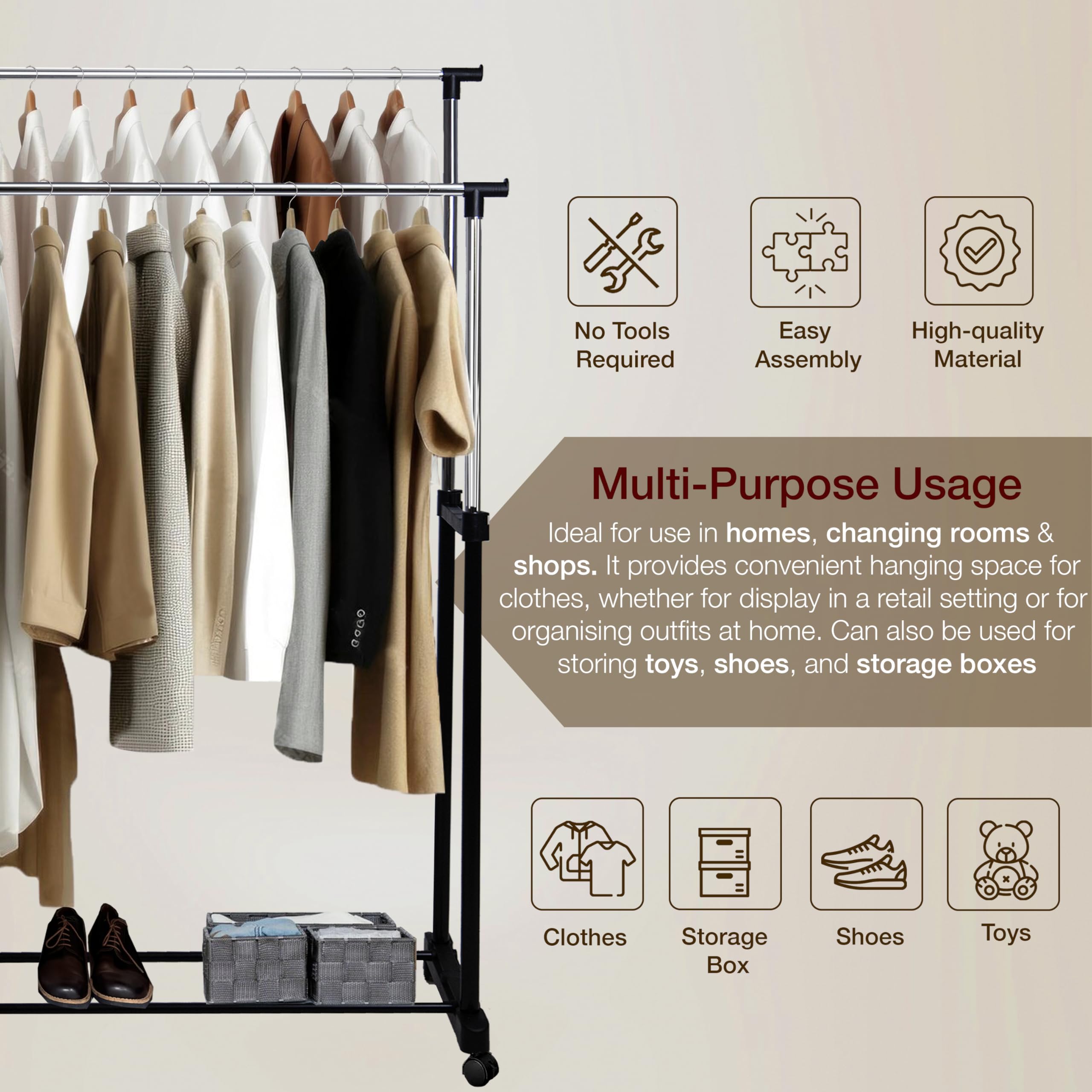 Knight Heavy Duty Clothes Rail-Double-Black