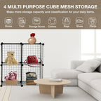 Knight 4 Cube Interlocking Storage Rack | Metal Wire Mesh Shelves | Combination Display Stand Unit | Large Capacity | Free Rubber Mallet | 62x31x62cm | Black