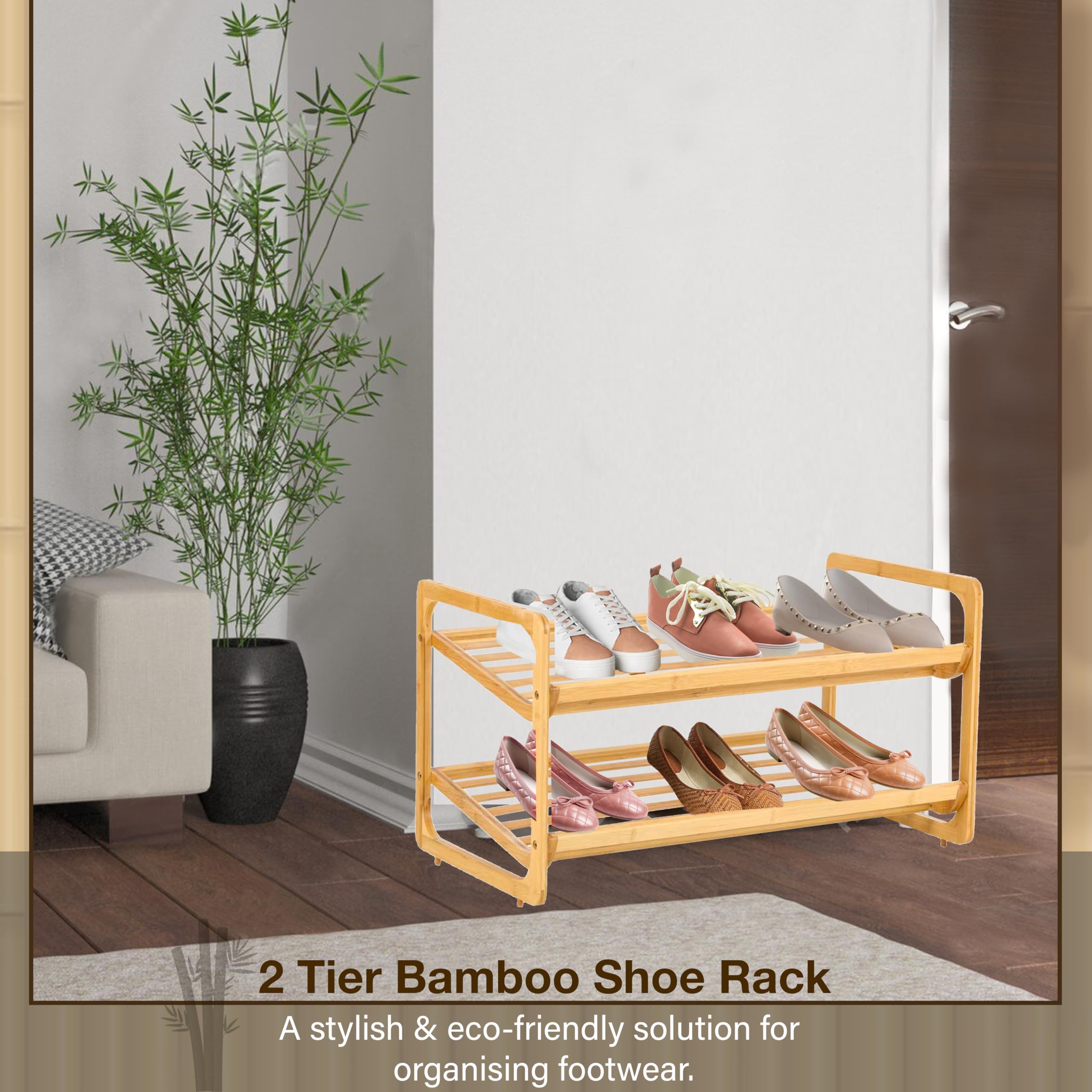 Knight 2 Tier Bamboo Shoe Rack-Natural
