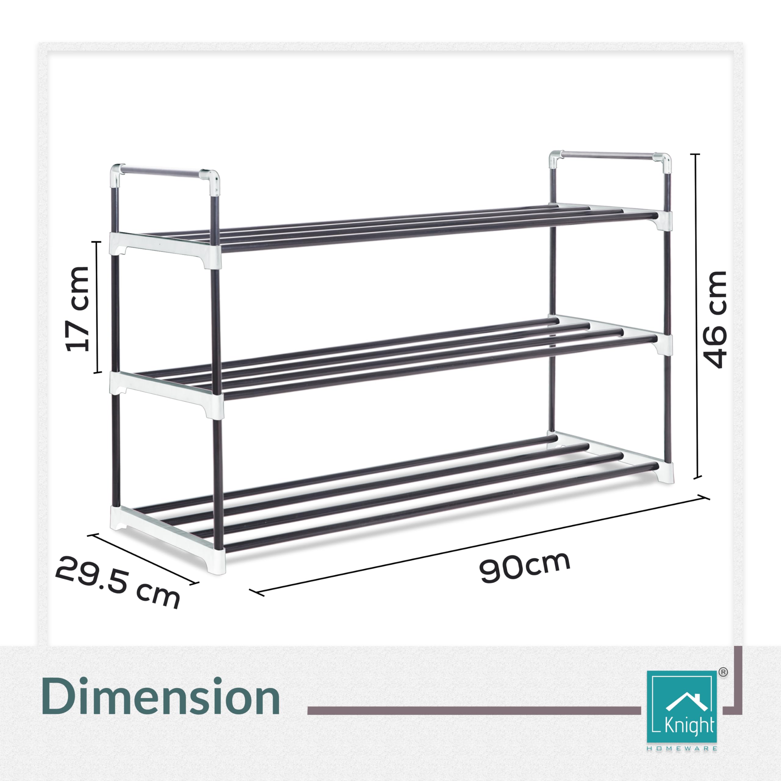 Knight 3 Tier Heavy Duty Metal Shoe Rack-Grey