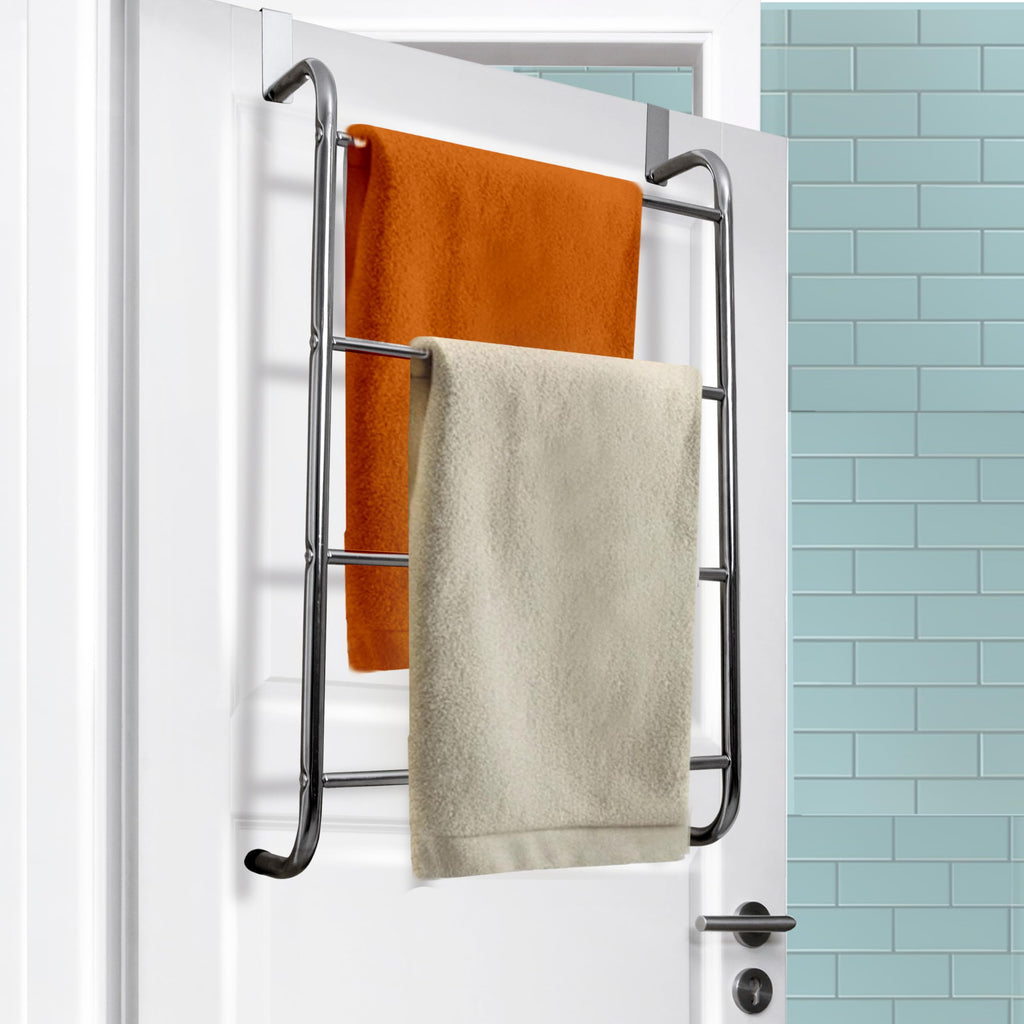 Knight Over Door Towel Rail With 4 Towel Bar | Hanging Towel Rack For Bathroom & Kitchen | Hand Towel Holder | Kitchen Towel Holder | Chrome Finish.