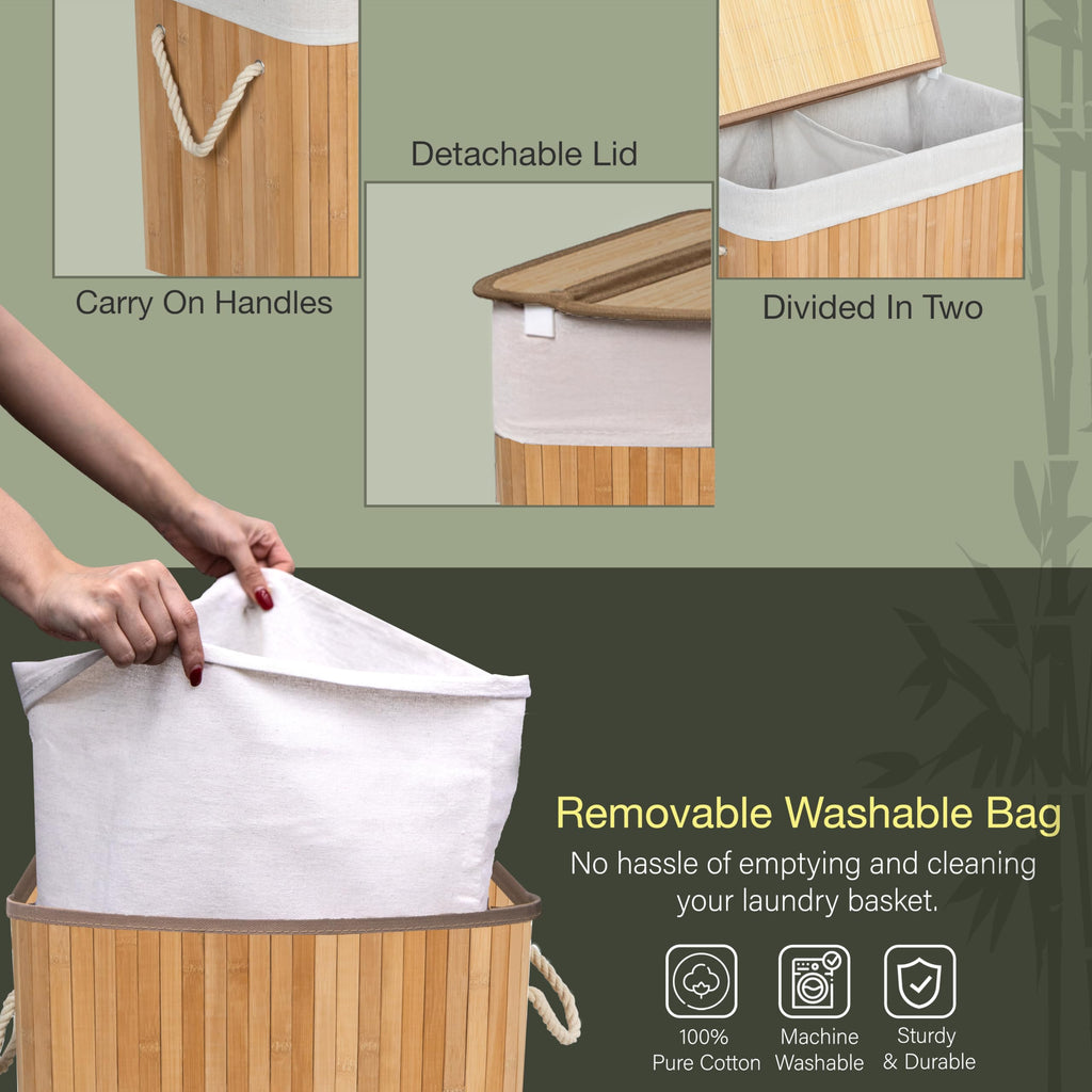 923140-KNIGHT Bamboo Laundry Hamper 105L - Dual Compartment Basket, With Removable & Washable Liner_Natural