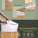 923140-KNIGHT Bamboo Laundry Hamper 105L - Dual Compartment Basket, With Removable & Washable Liner_Natural