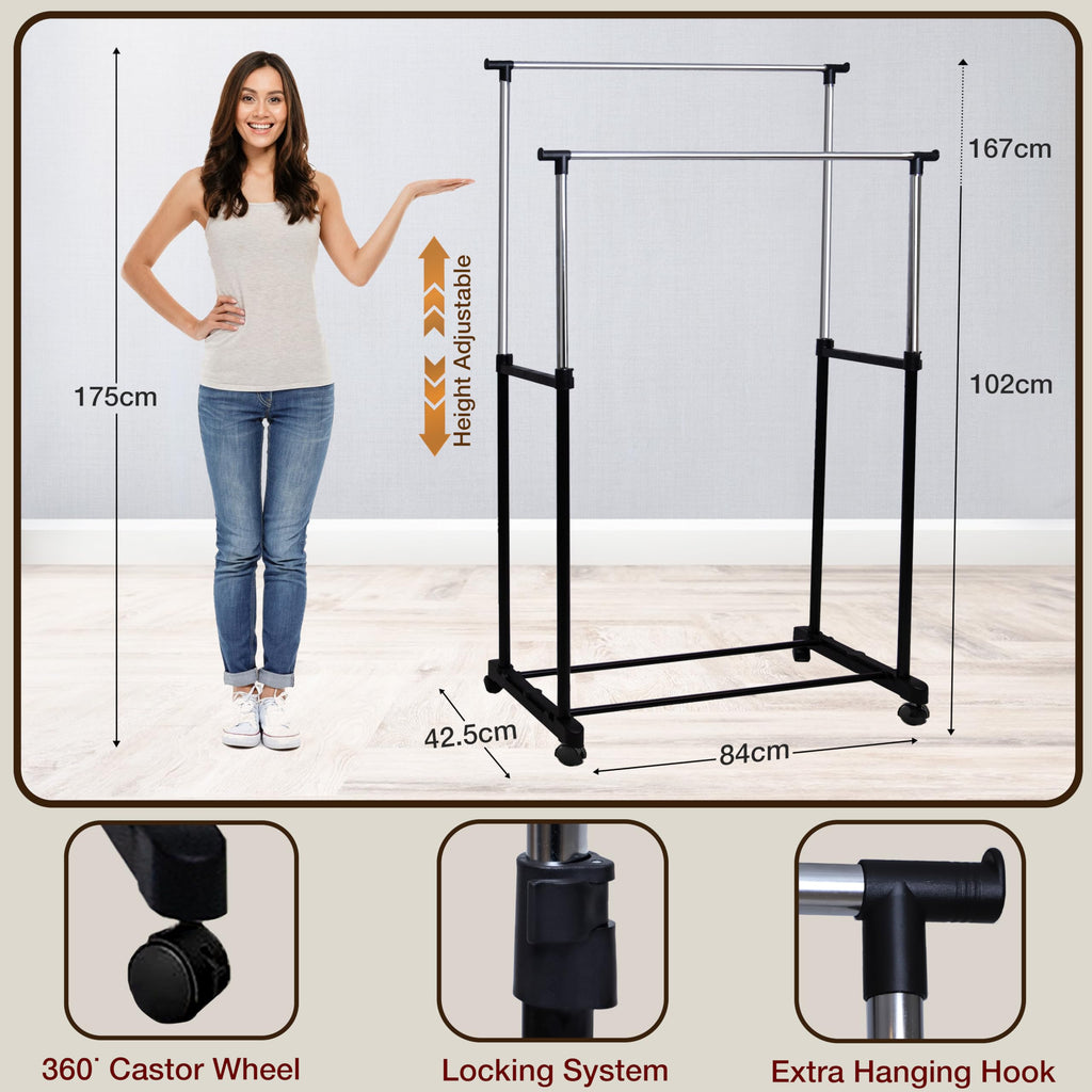 Knight Heavy Duty Clothes Rail-Double-Black