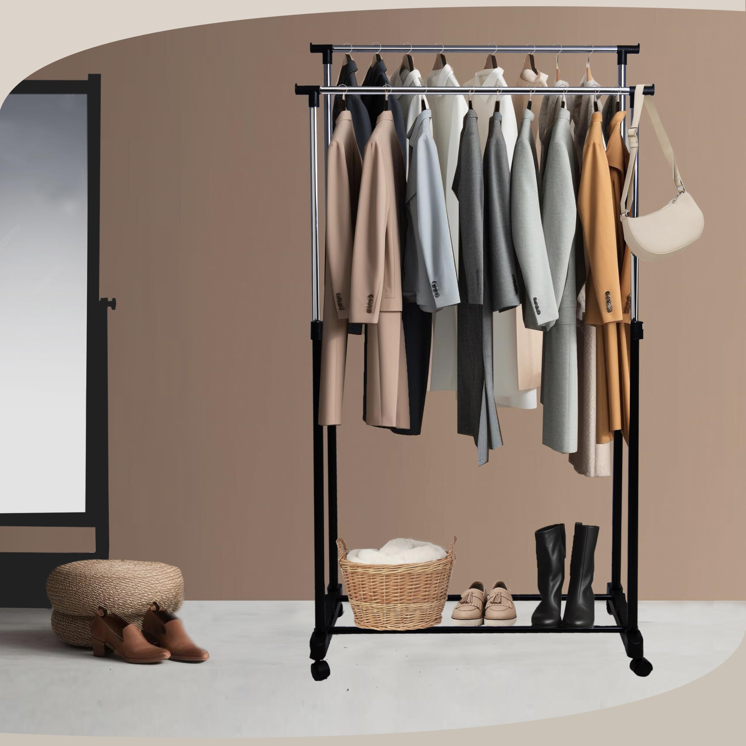 Knight Heavy Duty Clothes Rail-Double-Black