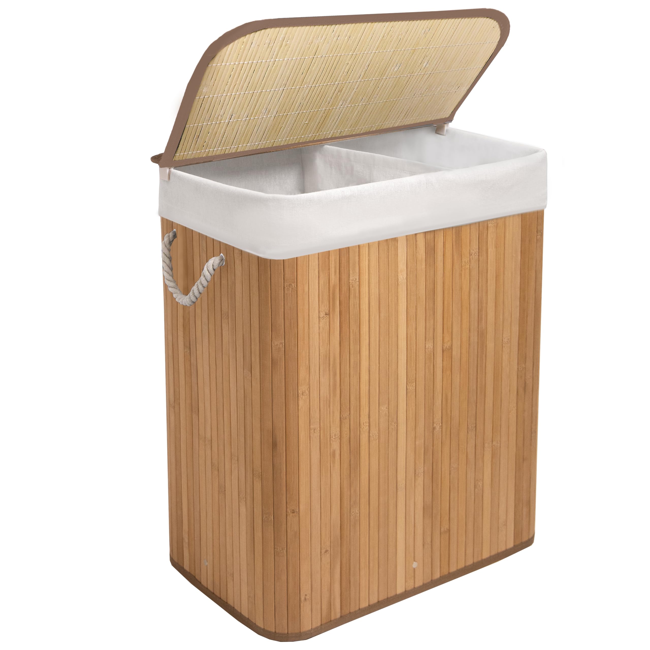 923140-KNIGHT Bamboo Laundry Hamper 105L - Dual Compartment Basket, With Removable & Washable Liner_Natural