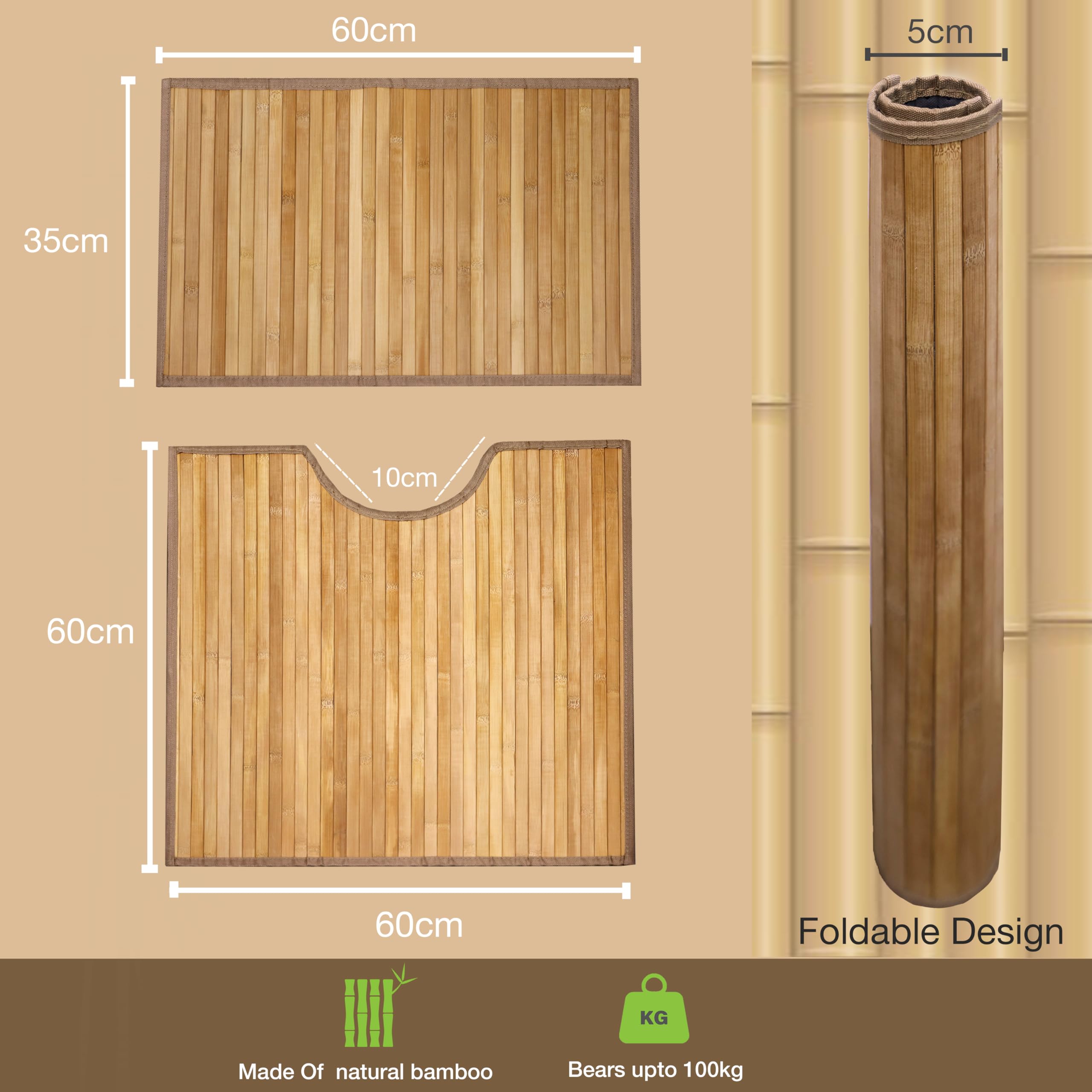 Knight Bamboo Floor Mat, Single and Set of 2 Bamboo Bath Mat