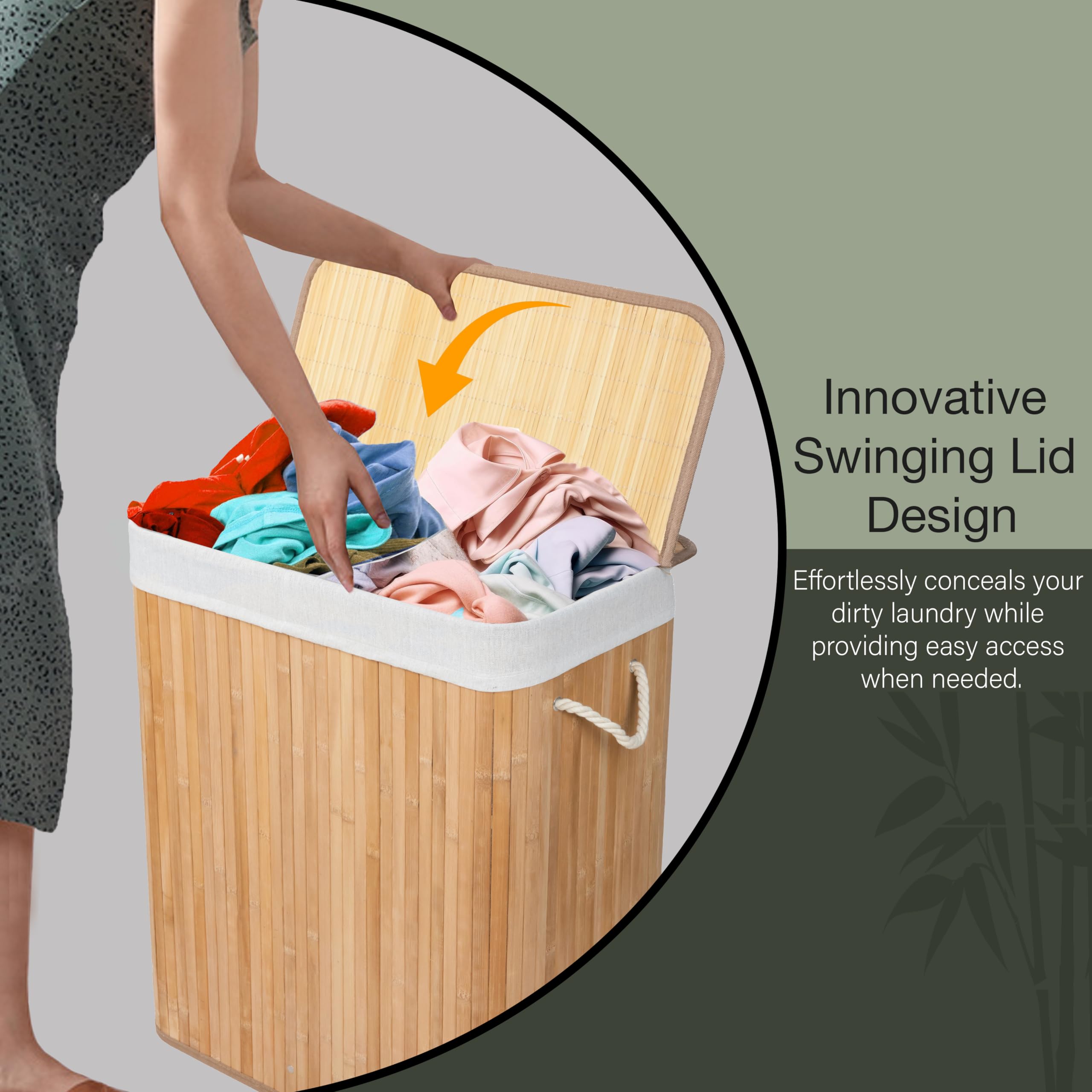 923140-KNIGHT Bamboo Laundry Hamper 105L - Dual Compartment Basket, With Removable & Washable Liner_Natural