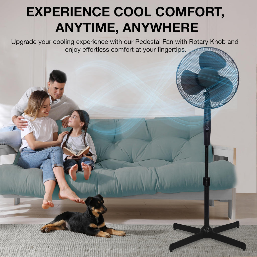 KNIGHT 16" Matt Finish Fan with 4‑Position Rotary Control – Black