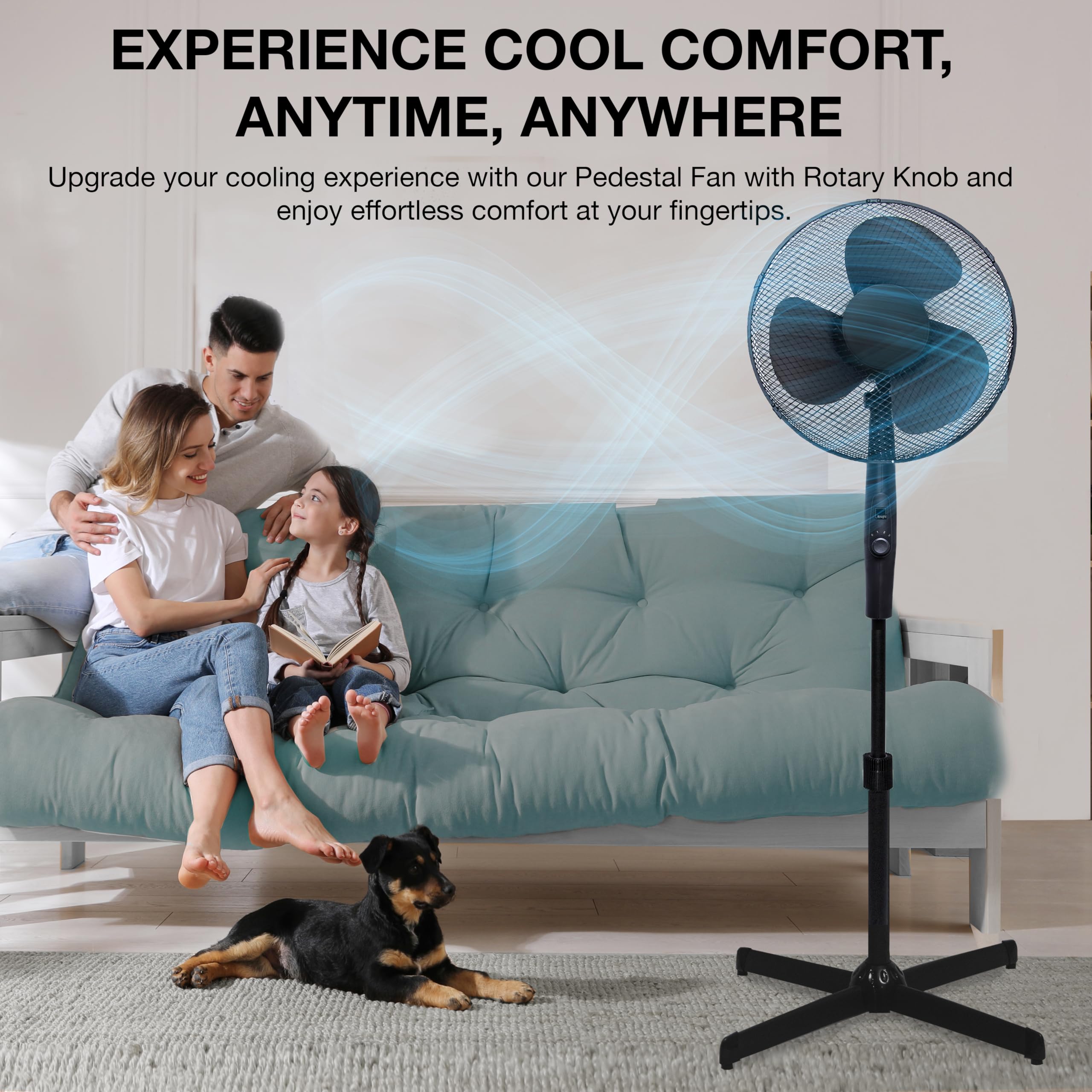 KNIGHT 16" Matt Finish Fan with 4‑Position Rotary Control – Black