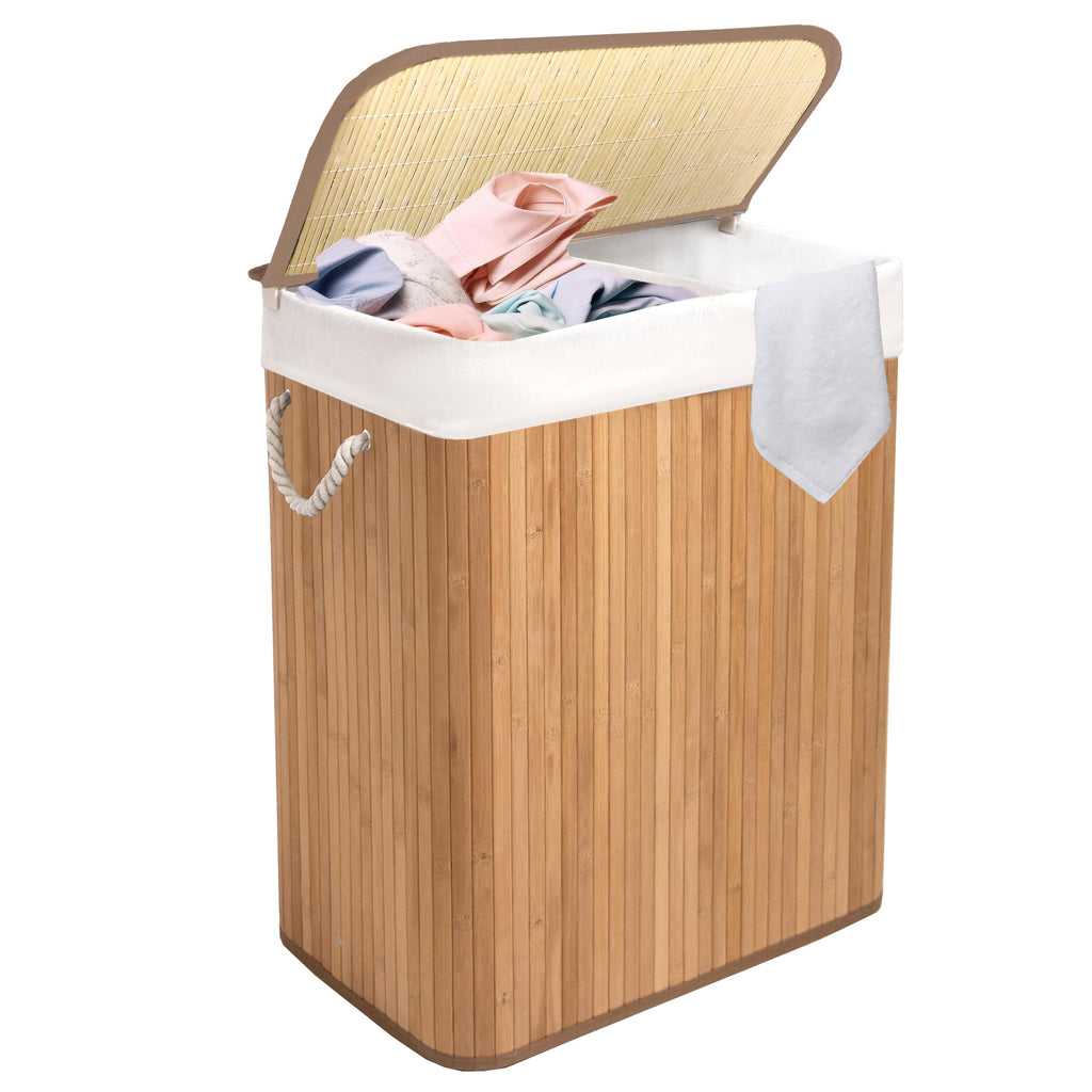 923140-KNIGHT Bamboo Laundry Hamper 105L - Dual Compartment Basket, With Removable & Washable Liner_Natural