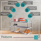 Knight 3-Tier Shoe Rack | Shoe Organiser | Heavy Duty Metal Shoe Storage Holds Up To 15 Paits Of Shoes | Easy Assembly- No Tools Required | Hallway, Living Room, Bedroom & Wardrobe - Grey