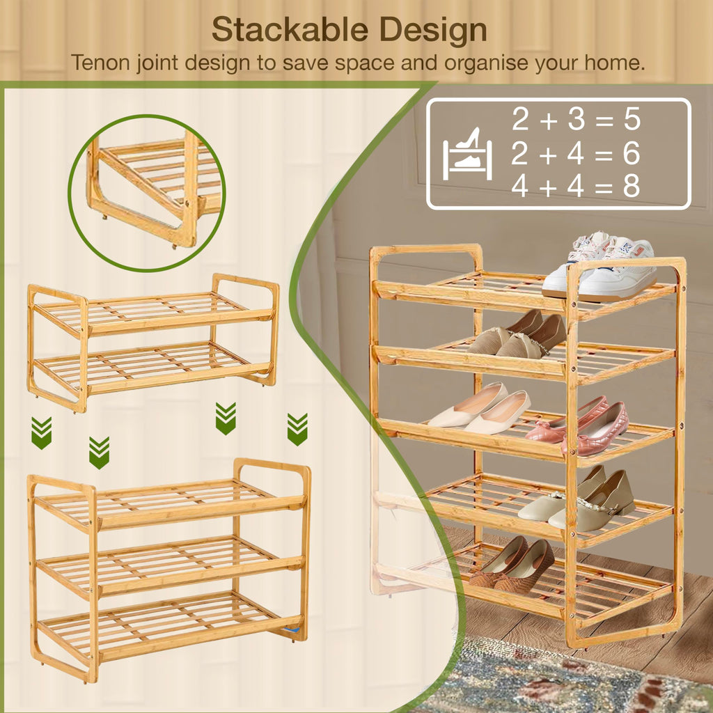 Knight 2 Tier Bamboo Shoe Rack-Natural