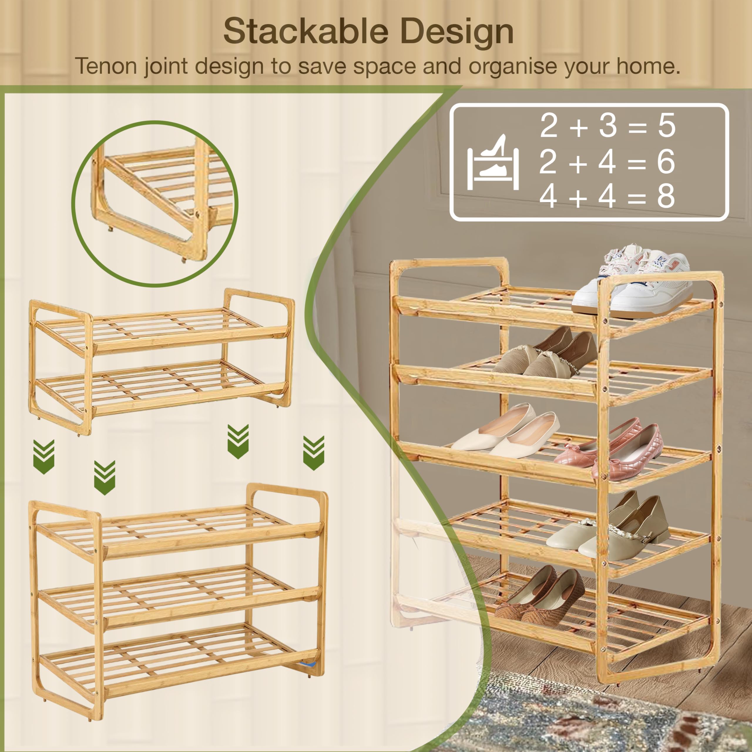 Knight 2 Tier Bamboo Shoe Rack-Natural