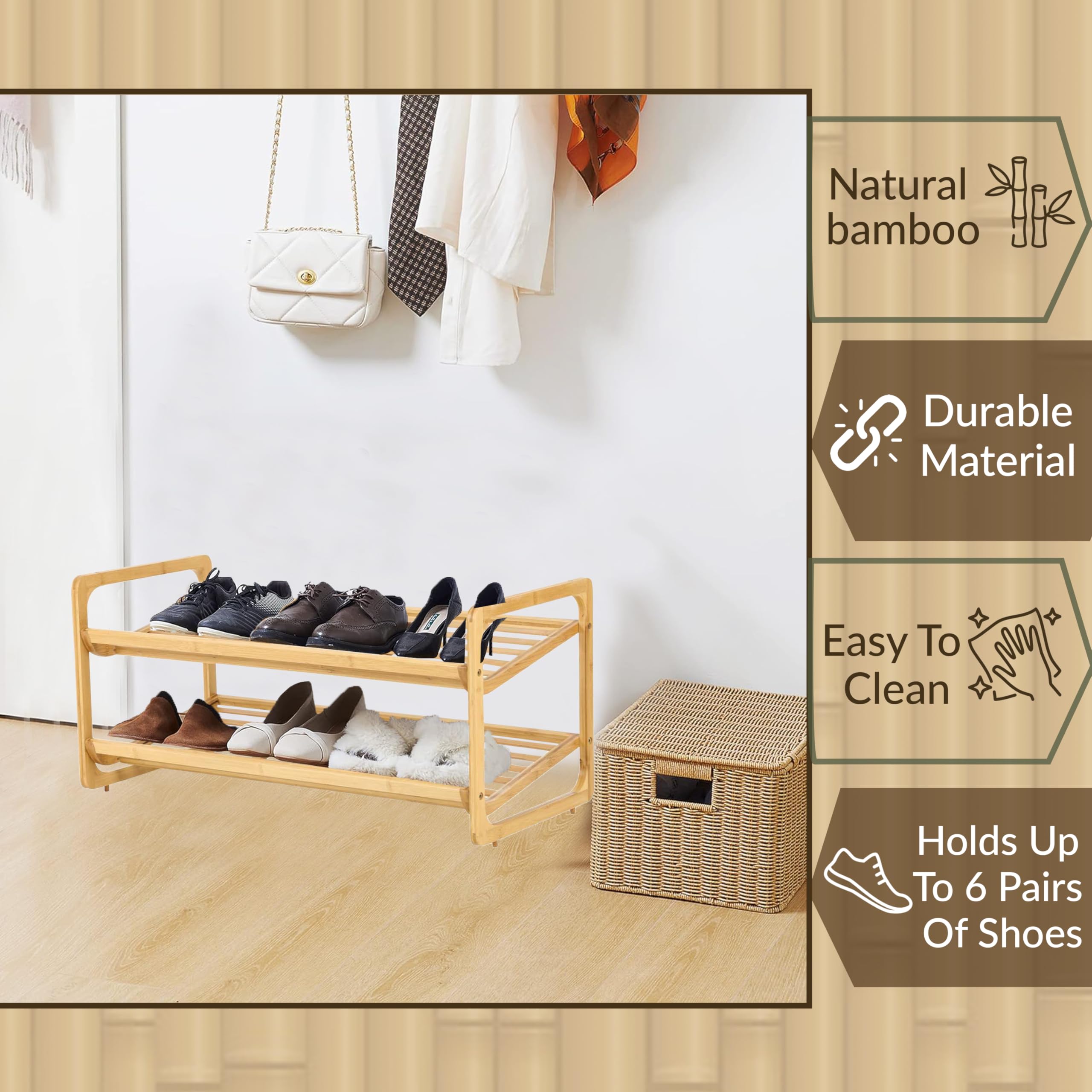 Knight 2 Tier Bamboo Shoe Rack-Natural