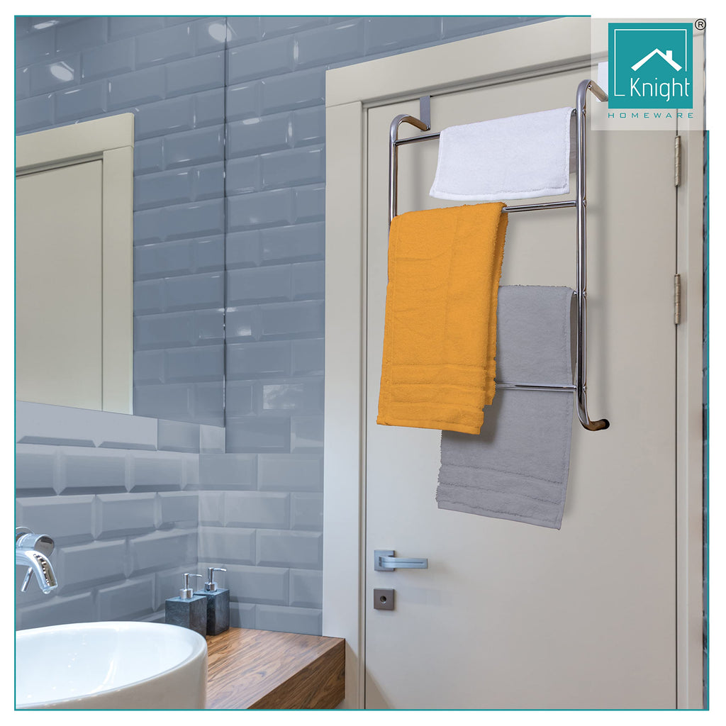 Knight Over Door Towel Rail With 4 Towel Bar | Hanging Towel Rack For Bathroom & Kitchen | Hand Towel Holder | Kitchen Towel Holder | Chrome Finish.