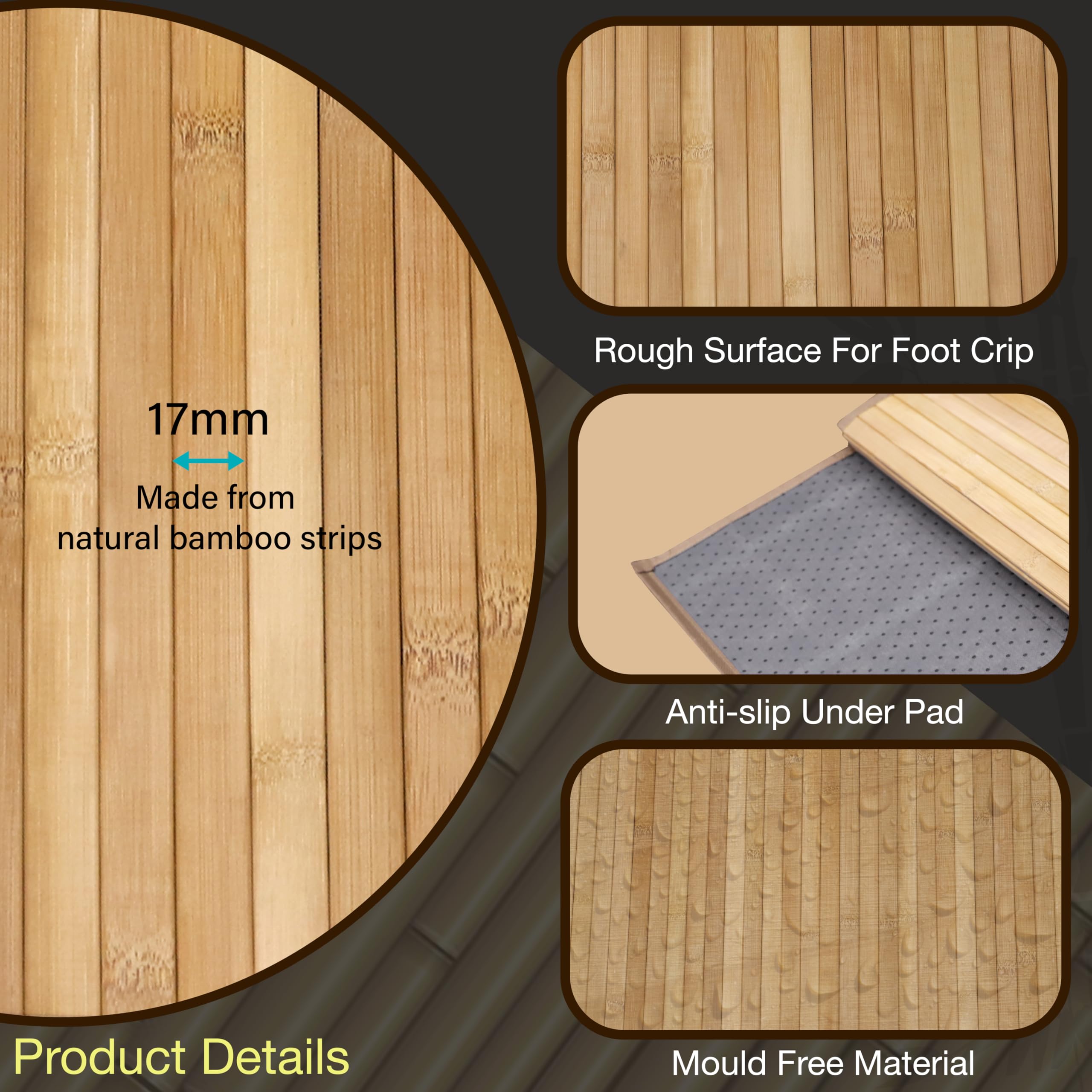 Knight Bamboo Floor Mat, Single and Set of 2 Bamboo Bath Mat