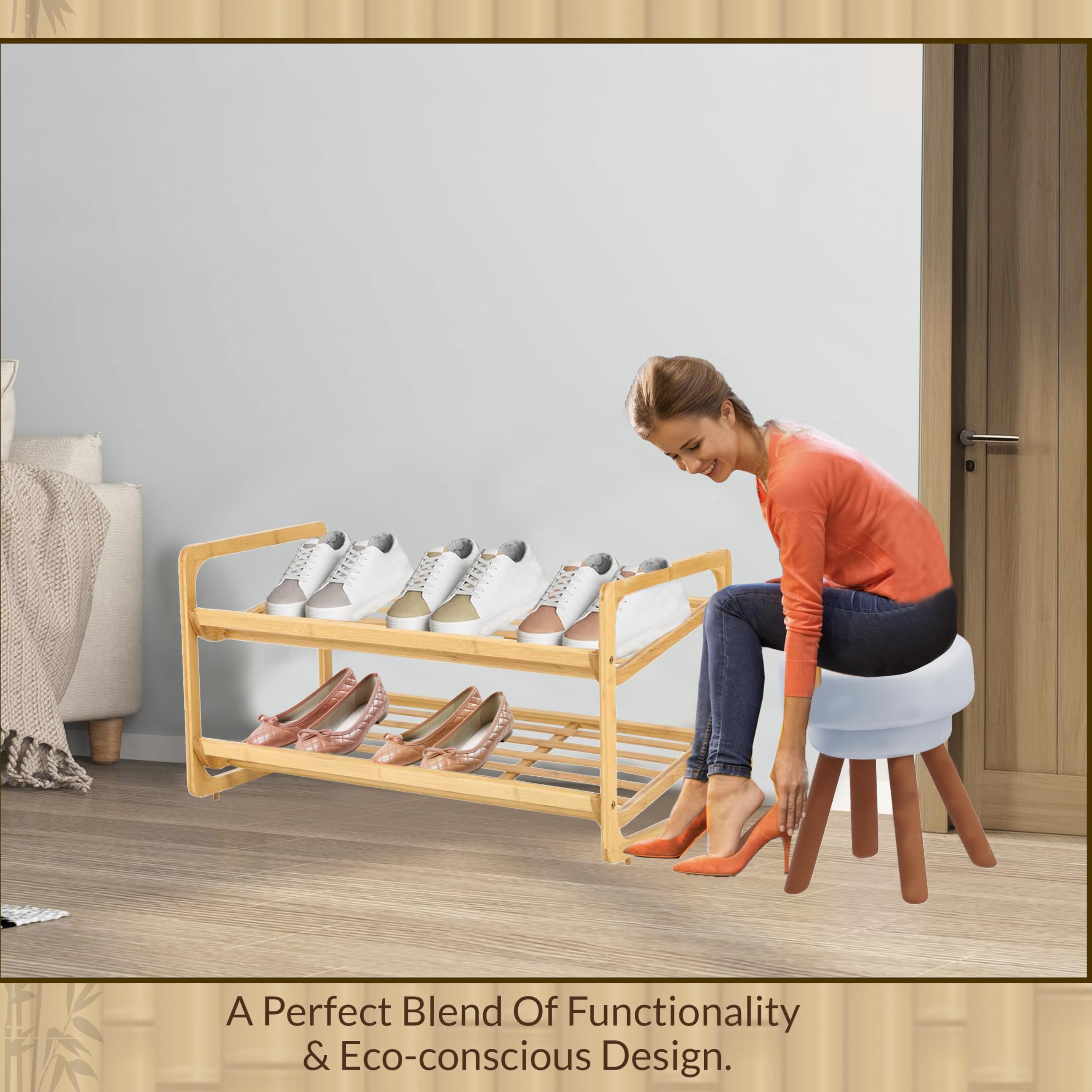 Knight 2 Tier Bamboo Shoe Rack-Natural