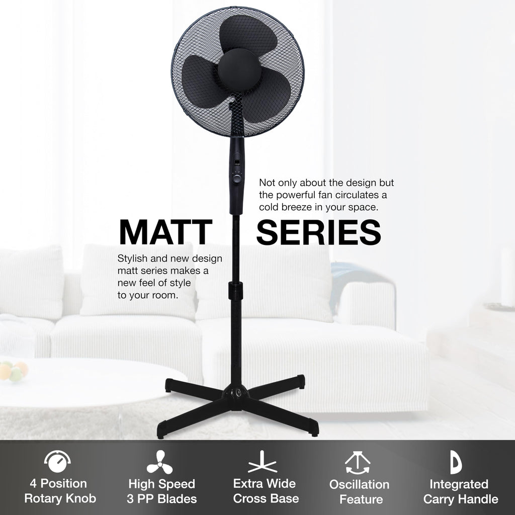 KNIGHT 16" Matt Finish Fan with 4‑Position Rotary Control – Black