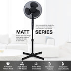 KNIGHT 16" Matt Finish Fan with 4‑Position Rotary Control – Black
