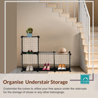 Knight 4 Cube Interlocking Storage Rack | Metal Wire Mesh Shelves | Combination Display Stand Unit | Large Capacity | Free Rubber Mallet | 62x31x62cm | Black