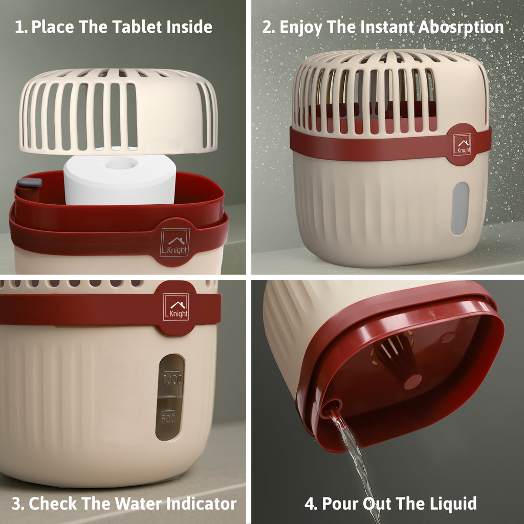 702837-KNIGHT Refillable & Reusable Dehumidifier, 360º Moisture Absorber- Red