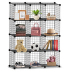 Knight 12 Cube Interlocking Storage Rack with Metal Wire Mesh Shelves Multifunctional Wire Fence Display Stand Unit Cabinet Large Capacity Free Rubber Mallet 123 x 93 x 31 cm Black
