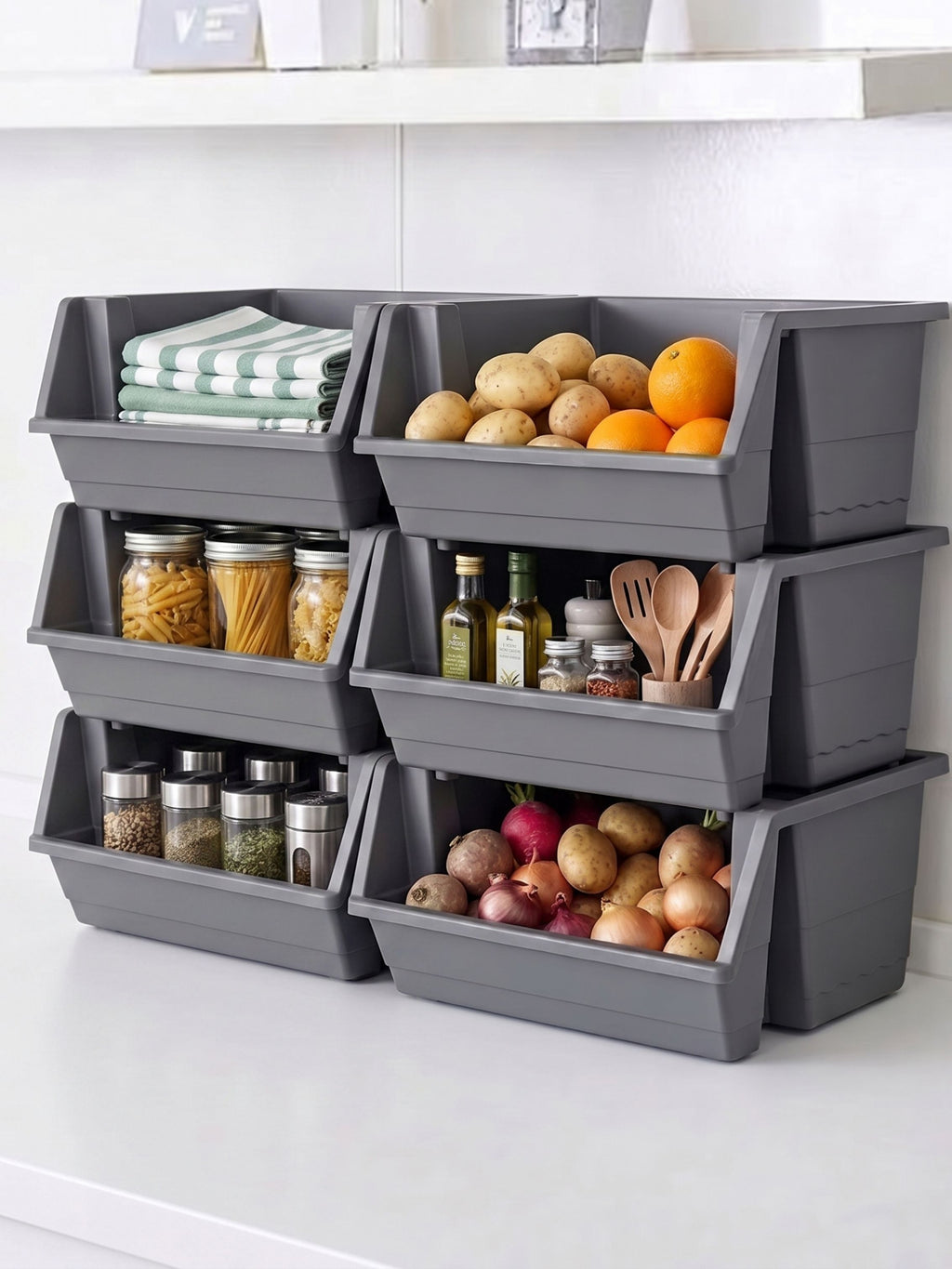 Grey Stackable Storage Boxes – 4  Pack | KNIGHT 40L Open‑Front Organiser