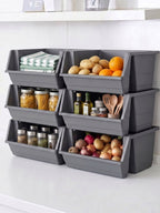 Grey Stackable Storage Boxes – 4  Pack | KNIGHT 40L Open‑Front Organiser