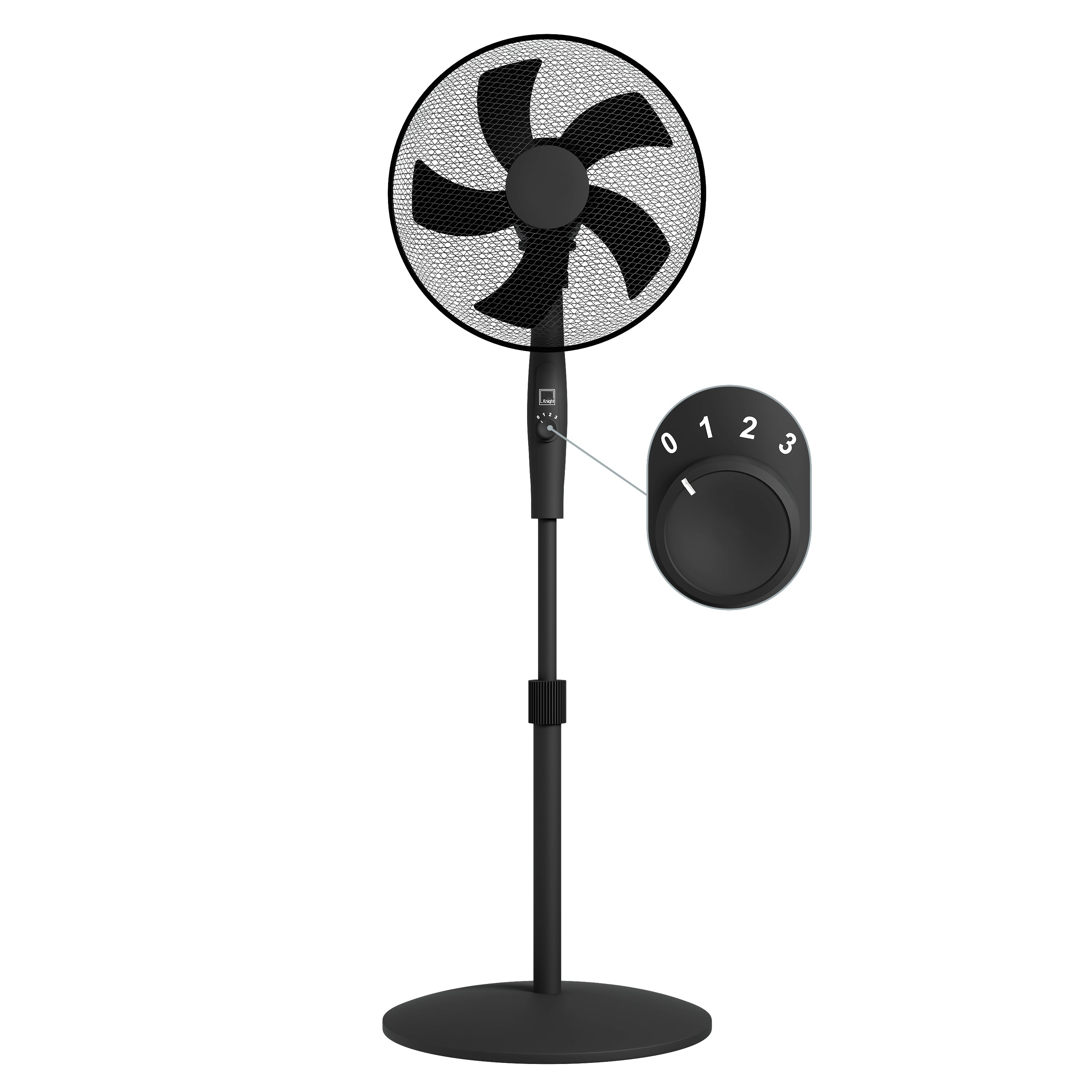 KNIGHT 16" Pedestal Stand Fan with Rotary Knob – Black