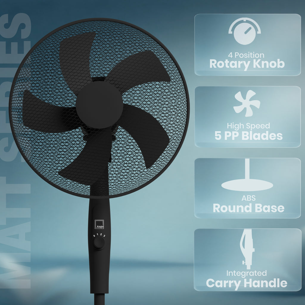 KNIGHT 16" Pedestal Stand Fan with Rotary Knob – Black