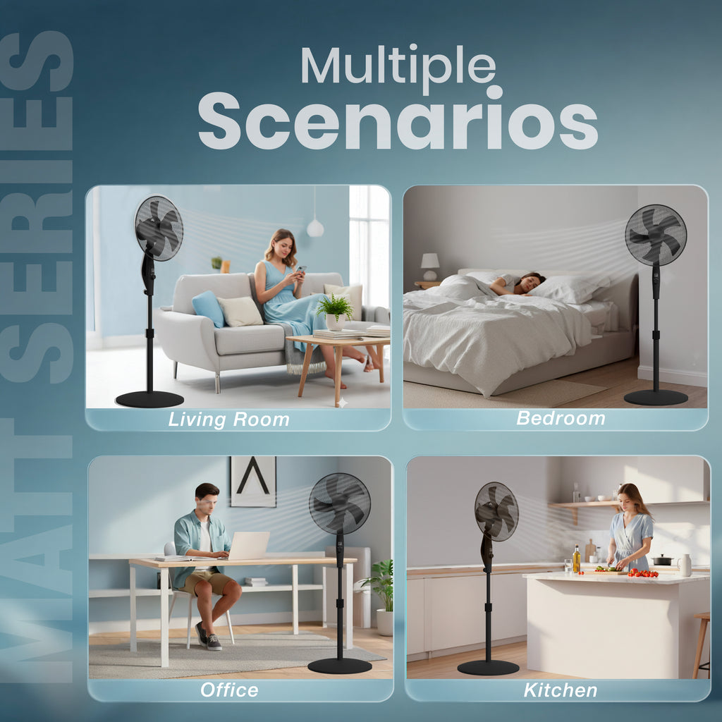 KNIGHT 16" Pedestal Stand Fan with Rotary Knob – Black