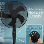 KNIGHT 16" Pedestal Stand Fan with Rotary Knob – Black