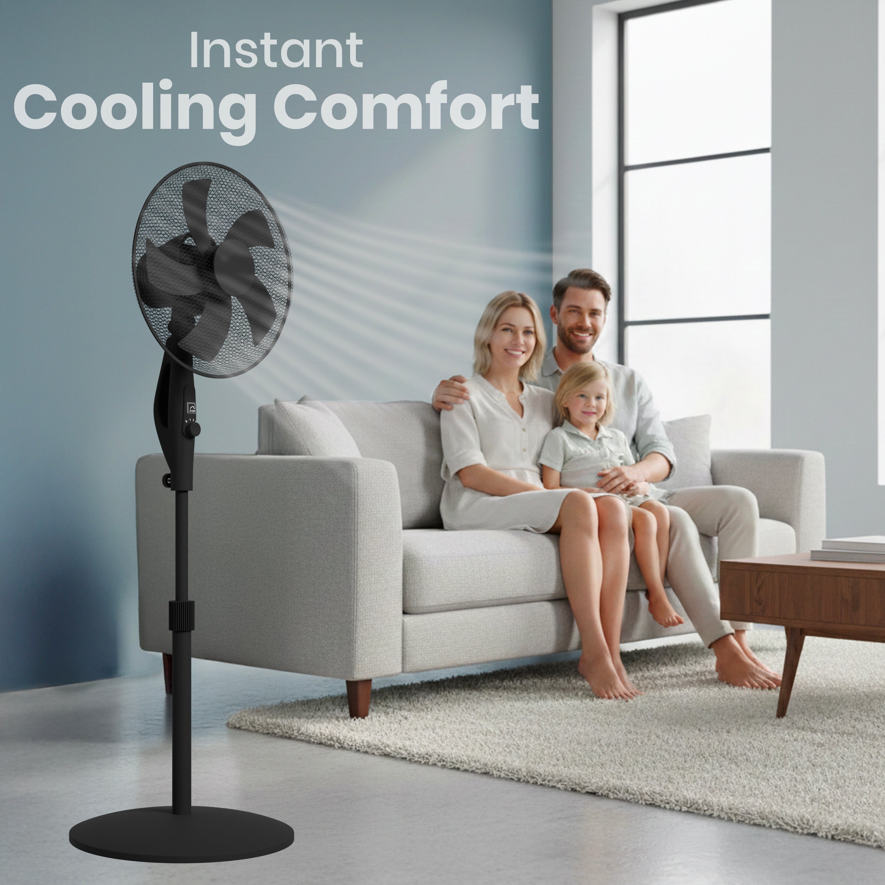 KNIGHT 16" Pedestal Stand Fan with Rotary Knob – Black
