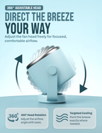 Knight AirFlex Mini Desk Fan, USB Rechargeable 3600mAh Battery - Use up to 10-Hours, Turbo Speed, Led Display, 5 Wind Speed Setting, Adjustable Angle, Portable Fan for Indoor&Outdoor (Arctic Breeze)