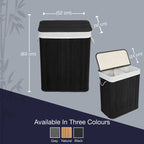 Knight Bamboo Laundry Hamper 105L - Dual Compartment Basket, Removable & Washable Liner, Foldable, Natural, for Bedroom & Bathroom, 52x32x63cm (Black)