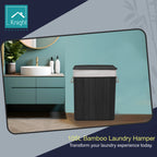 Knight Bamboo Laundry Hamper 105L - Dual Compartment Basket, Removable & Washable Liner, Foldable, Natural, for Bedroom & Bathroom, 52x32x63cm (Black)