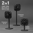Knight 2in1 16" Square Stand Fan &amp; Desk Fan with Remote Control, Timer &amp; 3 speed Setting | 9 Blades Turbo Wind | Square Base | Oscillation | Easy Assemble - No Tools | Black