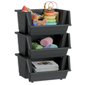 Grey Stackable Storage Boxes – 3 Pack | KNIGHT 40L Open‑Front Organiser