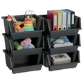 923966-KNIGHT 40L Stackable Open Storage Boxes-Charcoal -6 Pack