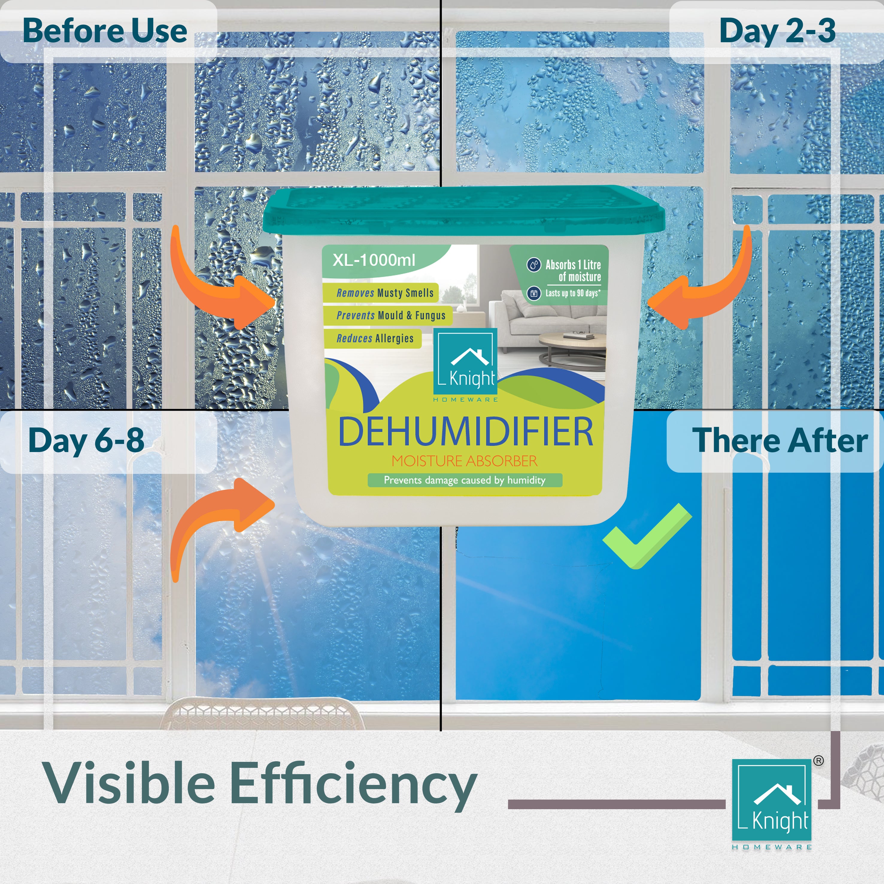922990-KNIGHT 1000ml 5 Pack Dehumidifier - 1L Moisture Absorber