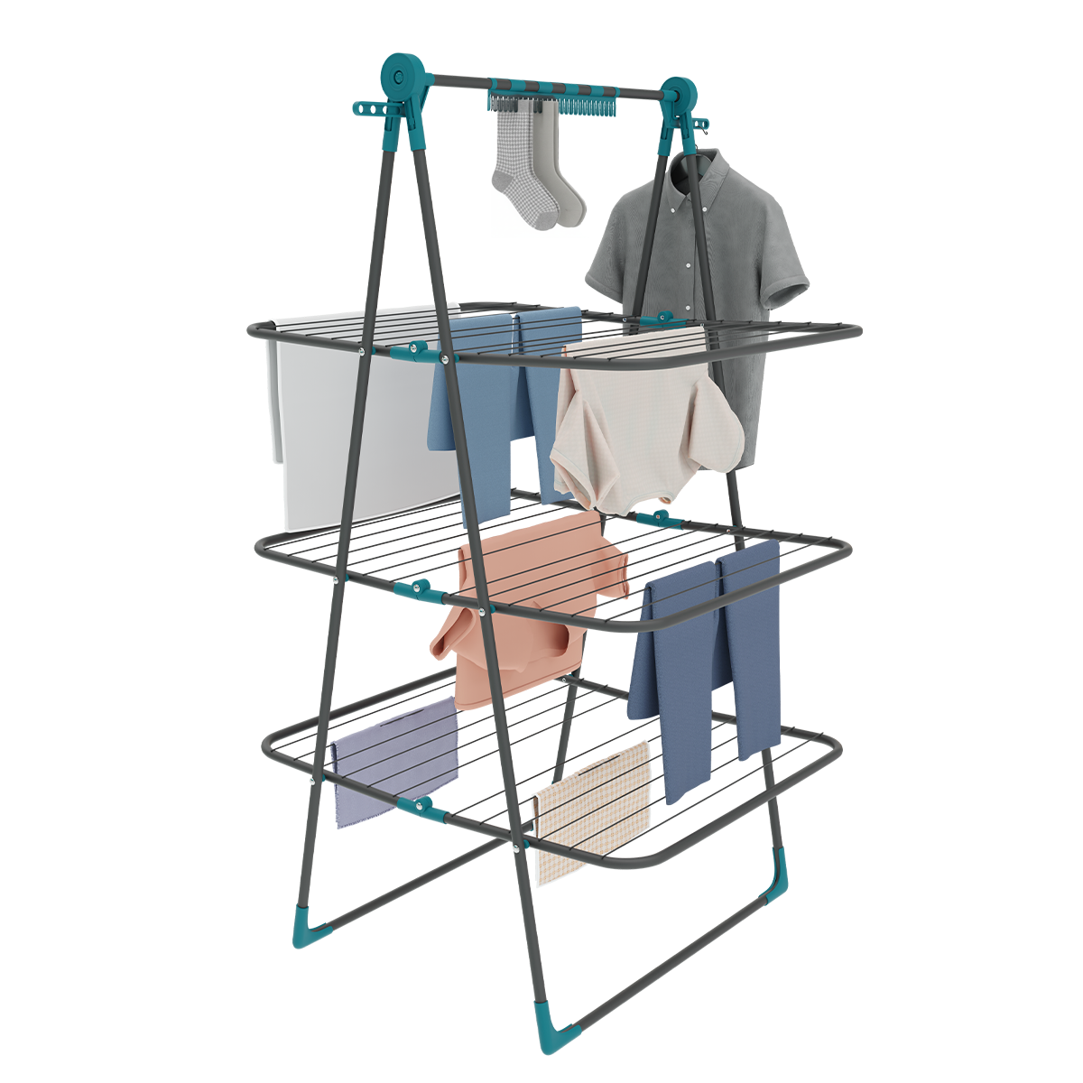 KNIGHT 3‑Tier Teal Grey Clothes Airer – 30m Indoor Drying Rack