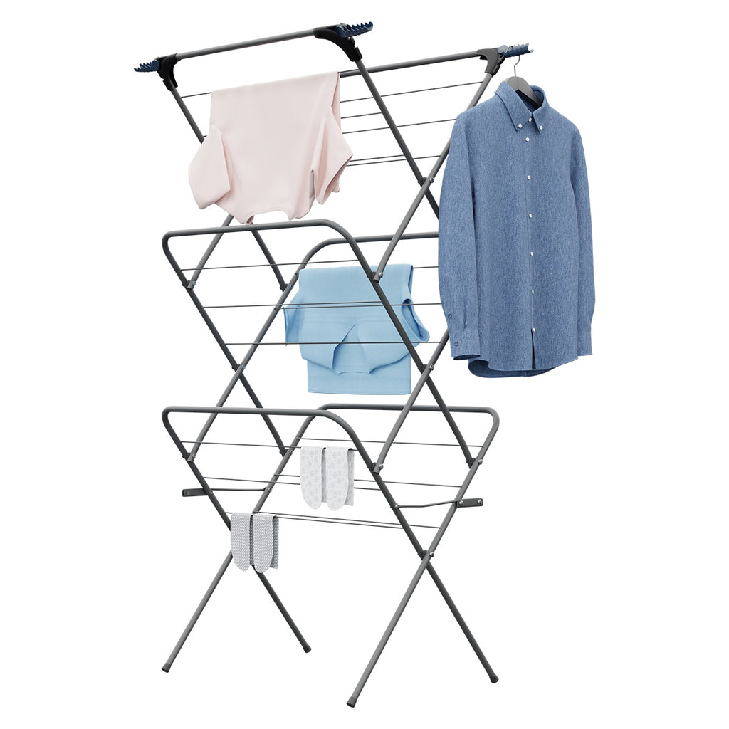 3 Tier Clothes Airer – Foldable Outdoor & Indoor  Drying Rack (Grey) | KNIGHT